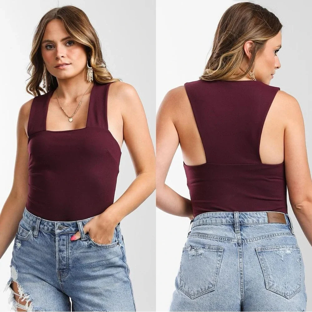 Free People Intimately She's So Sleek Duo Bodysuit Purple Eggplant Size SP
